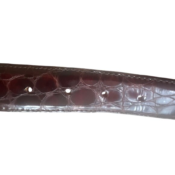 Avignon Leather Belt Crocodile Embossed Burgundy Silver Buckle Size M Made In US